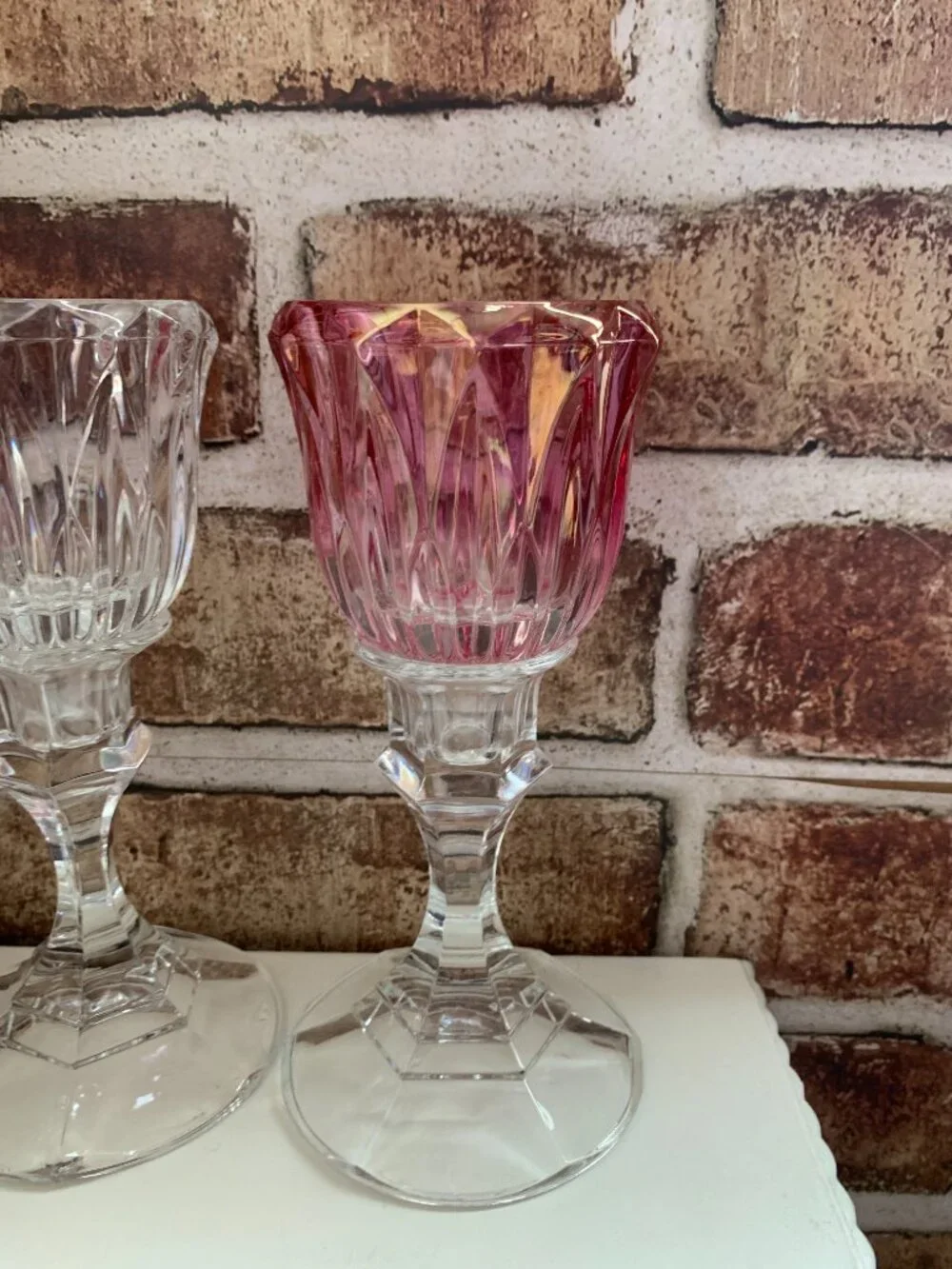 VTG Stemmed Glass Candle Votive Holders (Set of 3) 6-1/2